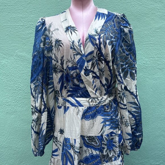 Banana Republic Stampa Dress Long Sleeve Maxi Floral Party Beach Blue White XL - Picture 4 of 10